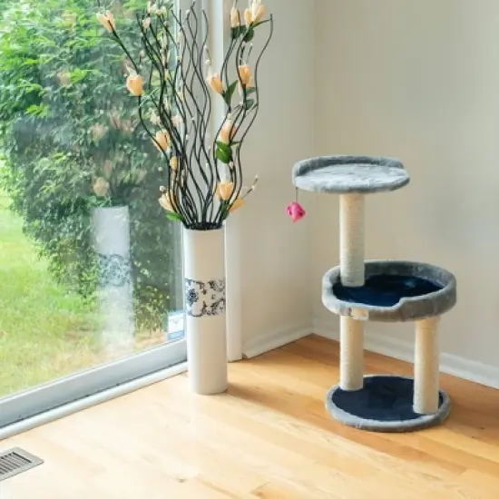 Armarkat 3-Level Real Wood Compact Cat Scratcher - Gray with Plush Perch image {2}