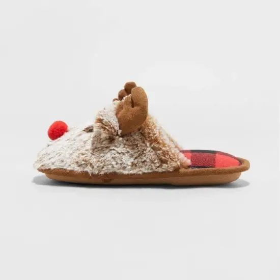 Kids' Holiday Red Nose Rudolf Scuff Slippers - Wondershop&trade; Brown image {1}