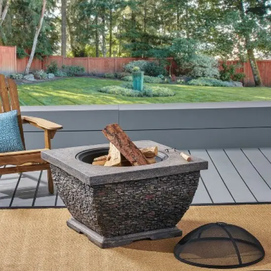 32" MgO Light-Weight Concrete Wood Burning Square Fire Pit, Grey image {1}