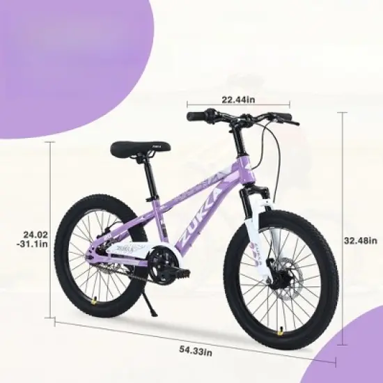 INFURNIC Bicycles, 20 Inch Mountain Bike, MTB with Height Adjustable Saddle and Handlebar for Teenager Childrens, Purple, 22.44"*32.48"*54.33" image {1}