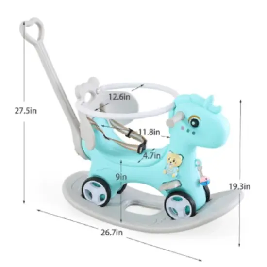 INFURNIC Baby Walkers Rocking Horse for Toddlers Balance Bike Ride On Toys with Push Handle Backrest Balance Board Unicorn, Blue, 26.7"*12.6"*27.5" image {2}