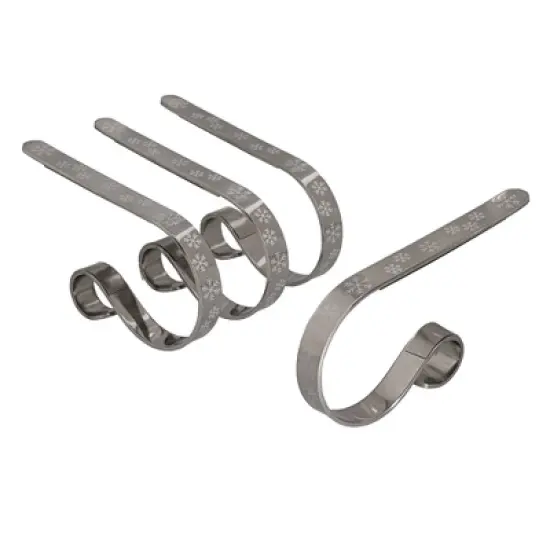 Original MantleClip 4ct Christmas Stocking Holder Silver with White Snowflakes: Steel, Polished, Seasonal, 10lb Capacity image {1}