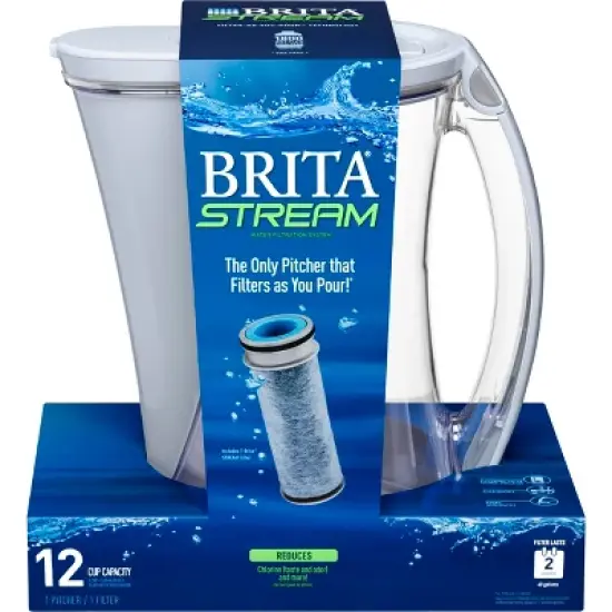 Brita 12-Cup Stream Filter As You Pour Water Pitcher with 1 Filter, Cascade &ndash; Ice image {2}