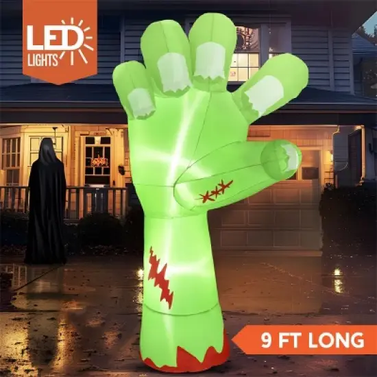 Joyfy 9 FT Long Halloween Inflatables Outdoor Decoration, Giant Zombie Arm Inflatable with Built-in LEDs for Halloween Yard Lawn Garden Decoration image {2}