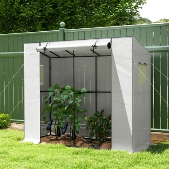 Outsunny 6.6' x 2.5' x 5.6' Lean-to Small Greenhouse for Outdoors with UV-resistant PE Cover, Walk-in Portable Greenhouse with Roll-up Door image {1}