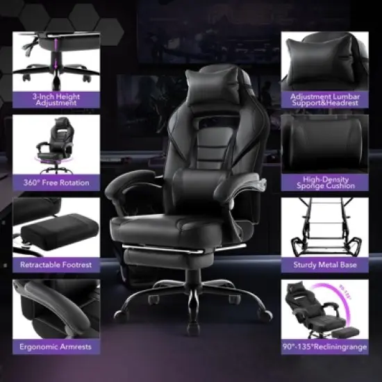 Big and Tall Office Chair, High Back Leather Gaming Chair with Footrest, Ergonomic Computer Chair w/Lumbar Support & Headrest, 360&deg; Swivel Base image {3}