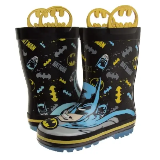 Batman Rubber Rainboots - Waterproof Lightweight Easy On with Easy Pull Handles (sizes 7-1 Toddler / Little Kid / Big Kid) image {4}