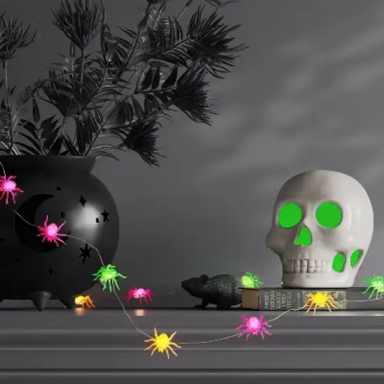 20ct Plastic Spider with Glitter Halloween Indoor Outdoor Novelty Dewdrop Light String with Warm White LEDs - Hyde and EEK! Boutique&trade; image {1}