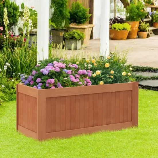 Tangkula Hardwood Outdoor Planter Box w/ Seat 2-in-1 Wooden Raised Garden Bed & Bench image {1}