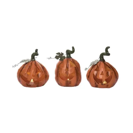 Transpac Light Up Jack-O-Lantern Figurine Set of 3 Decorative Objects for Halloween Tabletop Battery Operated Indoor Use image {1}