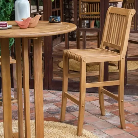 Mosko 3pc Teak Patio Bar Height Set - Natural - Cambridge Casual image {3}