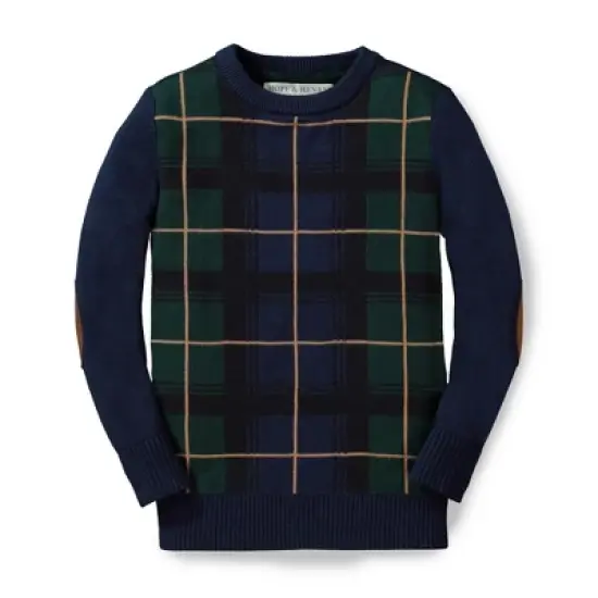 Hope & Henry Boys' Crewneck Pullover Sweater with Elbow Patches, Kids image {8}