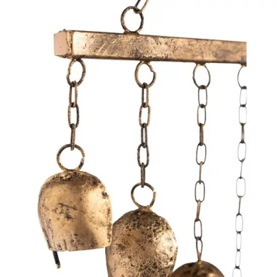 Wind & Weather Handcrafted Nine Metal Bells Wind Chime with Antiqued Golden Finish image {5}