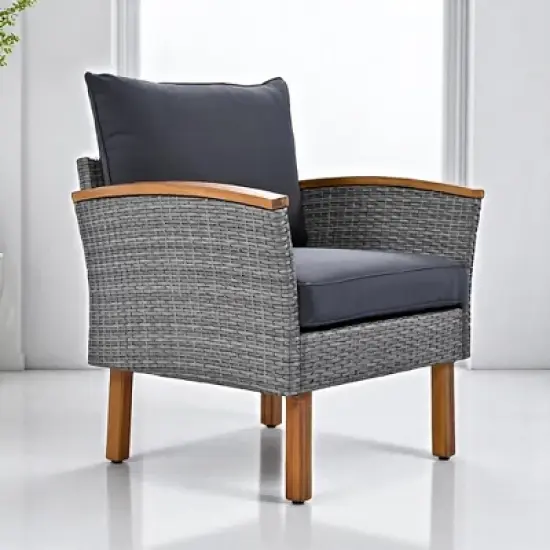 9-Piece Outdoor Patio Furniture Set with PE Wicker, Acacia Wood, Removable Cushions & Pillows, Multi-Functional Modular Sofa image {3}