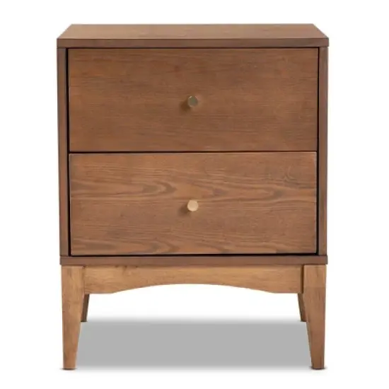 Landis Wood 2 Drawer Nightstand Ash Walnut/Gold - Baxton Studio image {2}
