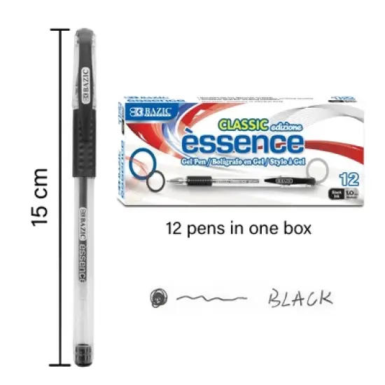 BAZIC Products&reg; Essence Gel Pen with Cushion Grip, Black, 12 Per Box, 6 Boxes image {2}