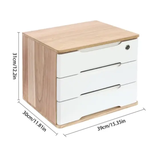 YIYIBYUS 3Tiers Wooden Desktop Storage Box, Desk Organizer with Lockable Drawers image {2}