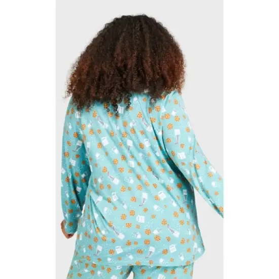 Women's Plus Size Button Through Sleep Top - Teal | AVENUE image {1}