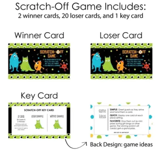 Big Dot of Happiness Monster Bash - Little Monster Birthday Party or Baby Shower Game Scratch Off Cards - 22 Count image {3}