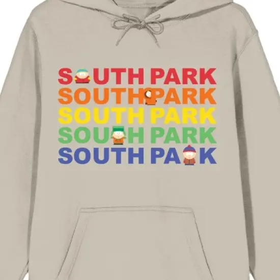 South Park Colored Text With Characters Long Sleeve Sand Adult Hooded Sweatshirt image {1}
