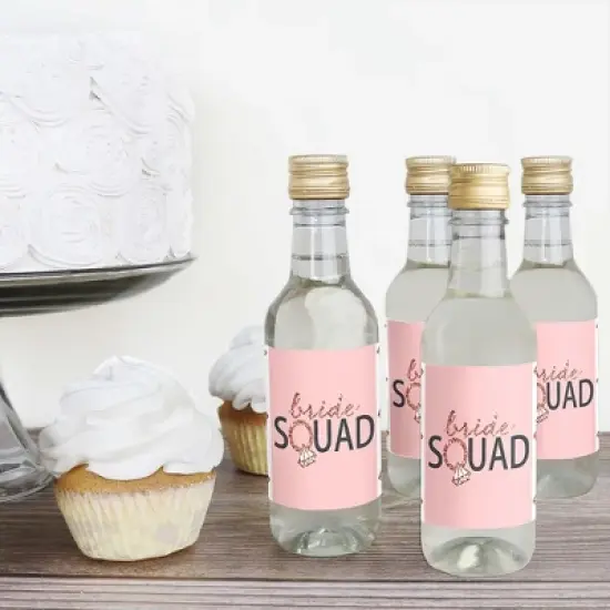 Big Dot of Happiness Bride Squad - Mini Wine & Champagne Bottle Label Stickers - Rose Gold Bridal Shower or Bachelorette Party Favor Gift - Set of 16 image {1}