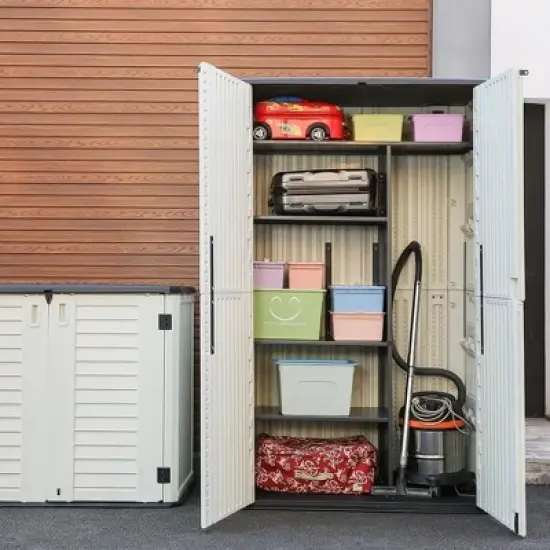 4.17 ft. W x 2.42 ft. D Durable Resin Double layered Storage Shed, Weather-Resistant Outdoor Storage Cabinet for Home, Patio and Garage image {3}