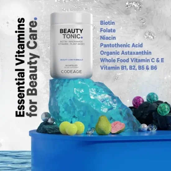 Codeage Beauty Tonic, Biotin, Vitamin C & E, Vegan Collagen Builder Daily Supplement - 90ct image {3}