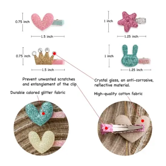 Summer Crystal - Glitter Mini Hair Clips &ndash; Assorted Colors Random Selection - 8 Pack image {8}