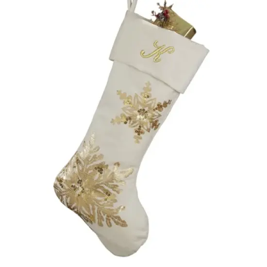 Personalization Mall Snowflake Embroidered Initial Ivory Christmas Stockings image {12}