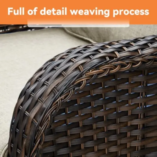 6 Pieces Wicker Patio Furniture Set with Propane Fire Pit Table, All Weather Wicker Patio Set with Square Fire Pit Table and Swivel Patio Chair image {12}