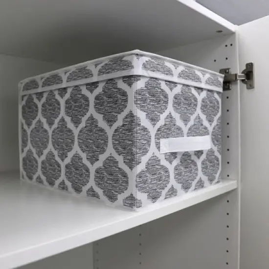 Home Basics Arabesque Large Non-Woven  Storage Box with Label Window, Grey image {2}