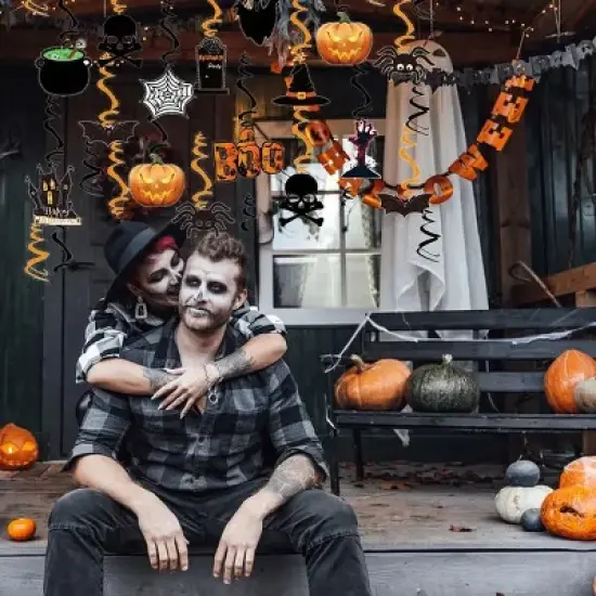 36Pcs Halloween Hanging Swirl Decorations Spider Ceiling Decor Double Sided Paper Boo Day Card Foil Streamers image {8}