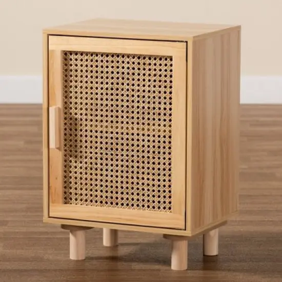 Maclean Rattan Wood 1 Door Nightstand Natural/Brown - Baxton Studio image {10}