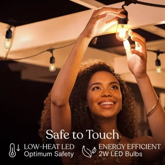 Brightech 7-Bulb LED Ambience Pro 2W 24ft 3000K S14 Indoor Outdoor Plug-in Hanging String Lights Clear Bulb Black Wire image {5}