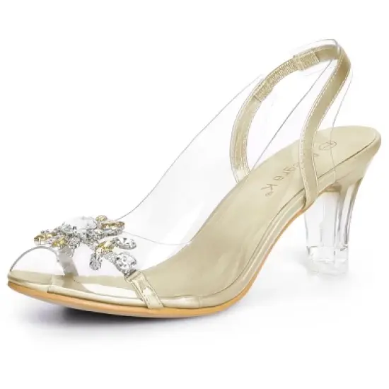 Allegra K Women's Clear Slingback Flower Rhinestone Peep Toe Heels Sandals image {7}