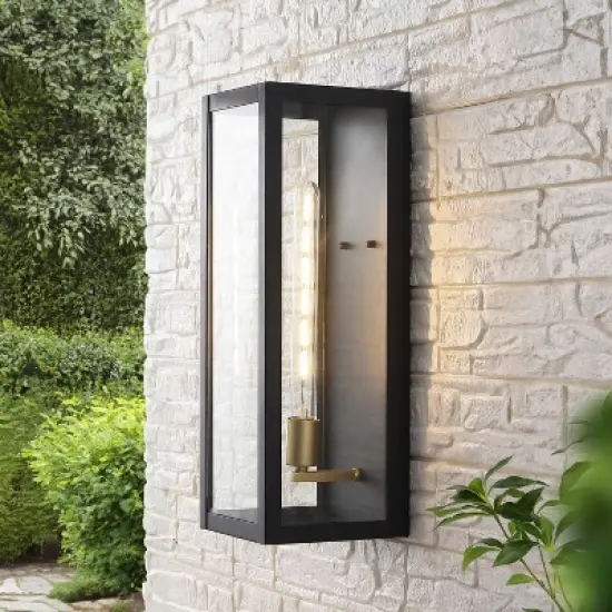 JONATHAN Y Berlin 20" Modern Industrial Indoor/Outdoor Rectangular Iron/Glass LED Outdoor Lantern image {7}