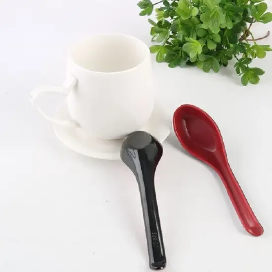 Unique Bargains Household Kitchen Plastic Tableware Soup Rice Spoons Red Black 5 Pcs 6.3" x 1.7" x 0.59" (L*W*D) image {2}