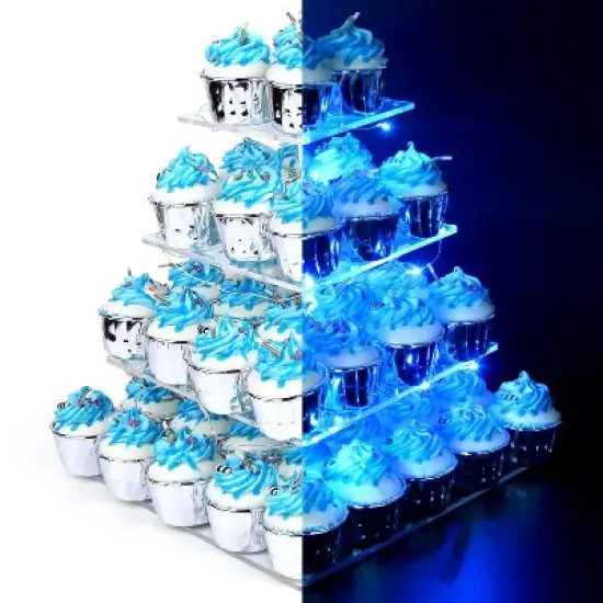 Vdomus LED Cupcake Stand Tower for Birthday/Wedding/Babyshower Party with String Lights, Blue image {3}