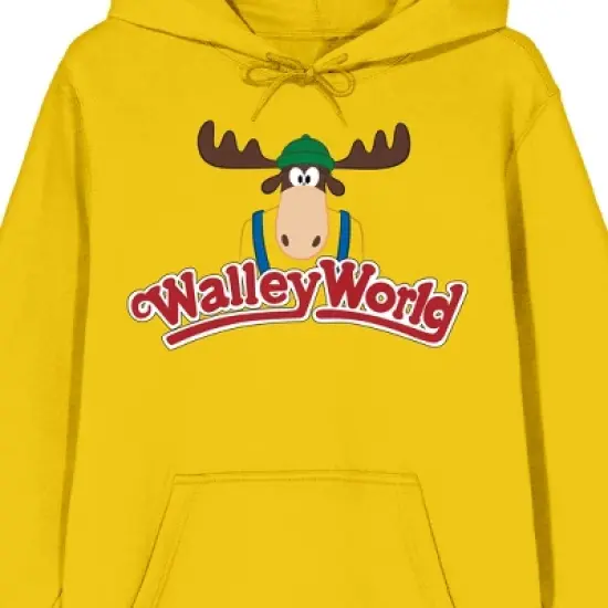 WB 100 Art Of The 100th Wally World Reindeer Mascot Long Sleeve Gold Adult Hooded Sweatshirt image {1}