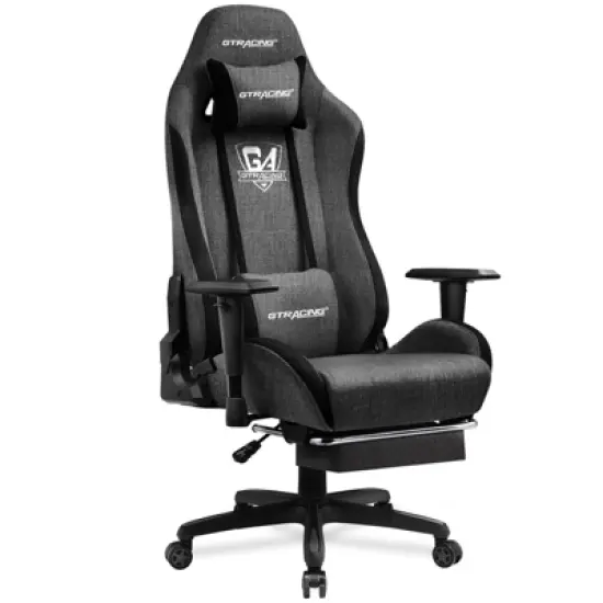 GTRACING Gaming Chair Fabric Height Adjustable Footrest Reclining Office Chair Darkgray image {7}