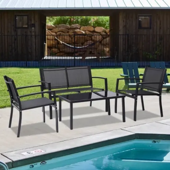 4pc Outdoor Garden Patio Conversation Set - Black - WELLFOR image {7}