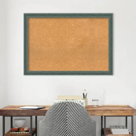 39"x27" Upcycled Wood Frame Natural Cork Board Teal/Gray - Amanti Art image {8}