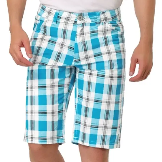 Lars Amadeus Men's Summer Plaid Shorts Slim Fit Flat Front Pattern Short Pants image {7}