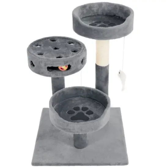 Pet Adobe 3-Tier Cat Tower and Interactive Toy, Gray image {1}