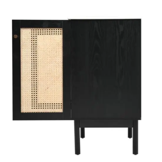 GDFStudio Walkley Modern 30" Wood and Handmade Rattan Bathroom Vanity with Ceramic Sink image {9}