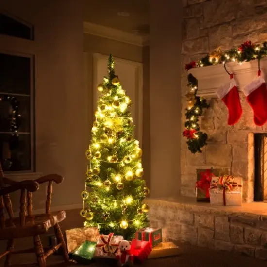 Costway 5'/6'/7'/8' /9' PVC Artificial Pencil Christmas Tree Slim Green image {5}