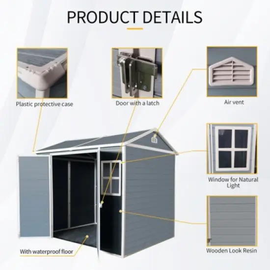 Outdoor Storage Shed, Resin Sheds and Outdoor Storage with Lockable Door, Double Windows and Floor, All Weather Outdoor Tool House for Patio Garden image {3}