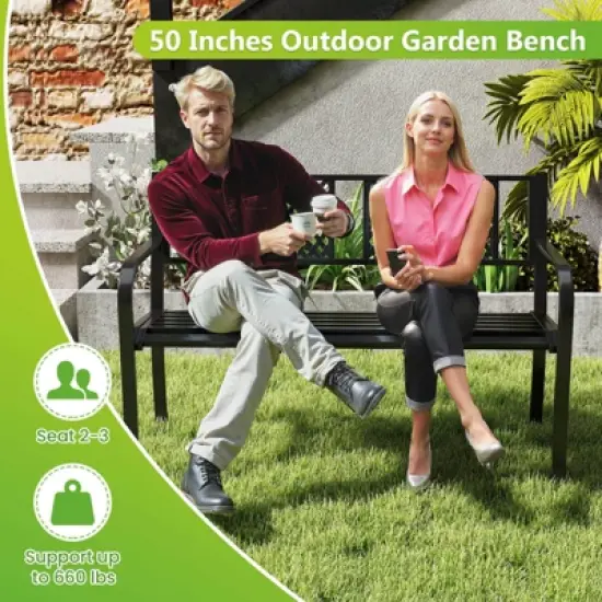 Costway Outdoor Bench 50 Inches Garden Bench with Patterned Backrest and Curved Armrests image {5}