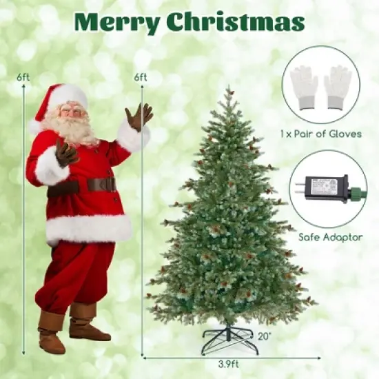 Costway 6/7/8 FT Artificial Christmas Tree with 590 Branch Tips 240/340/410 Warm White LED Lights image {3}