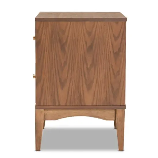 Landis Wood 2 Drawer Nightstand Ash Walnut/Gold - Baxton Studio image {3}